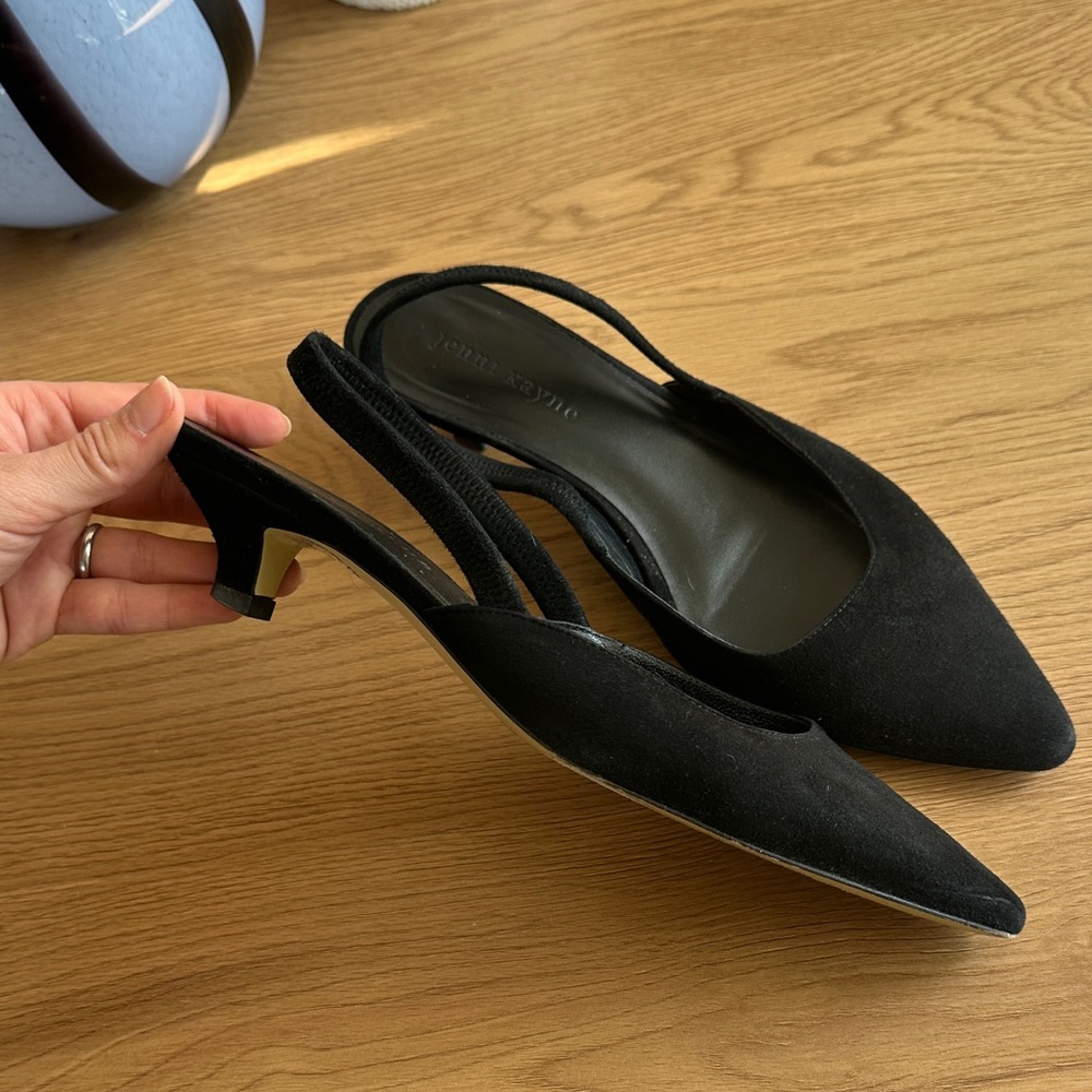 Black Suede Jenni Kayne Pointed Slingback kitten Heels - Picture 2 of 5